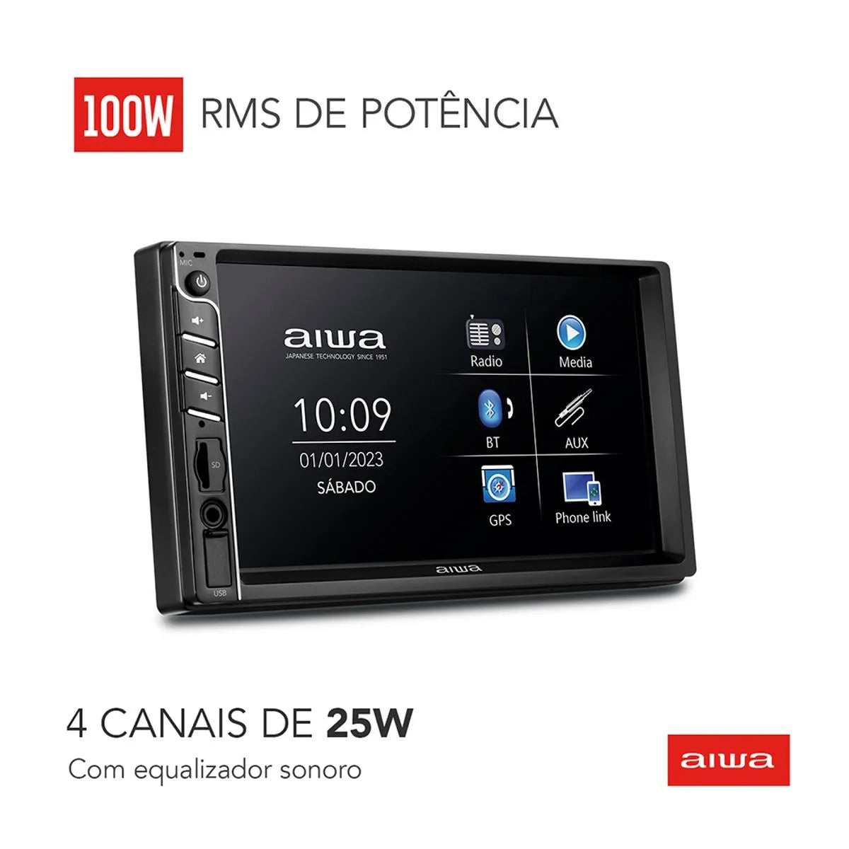 Central Multimídia Car Áudio Aiwa Aws-ca-dd-01 25w Bluetooth Central Multimídia Car Áudio Aiwa Aws-ca-dd-01 25w Bluetooth